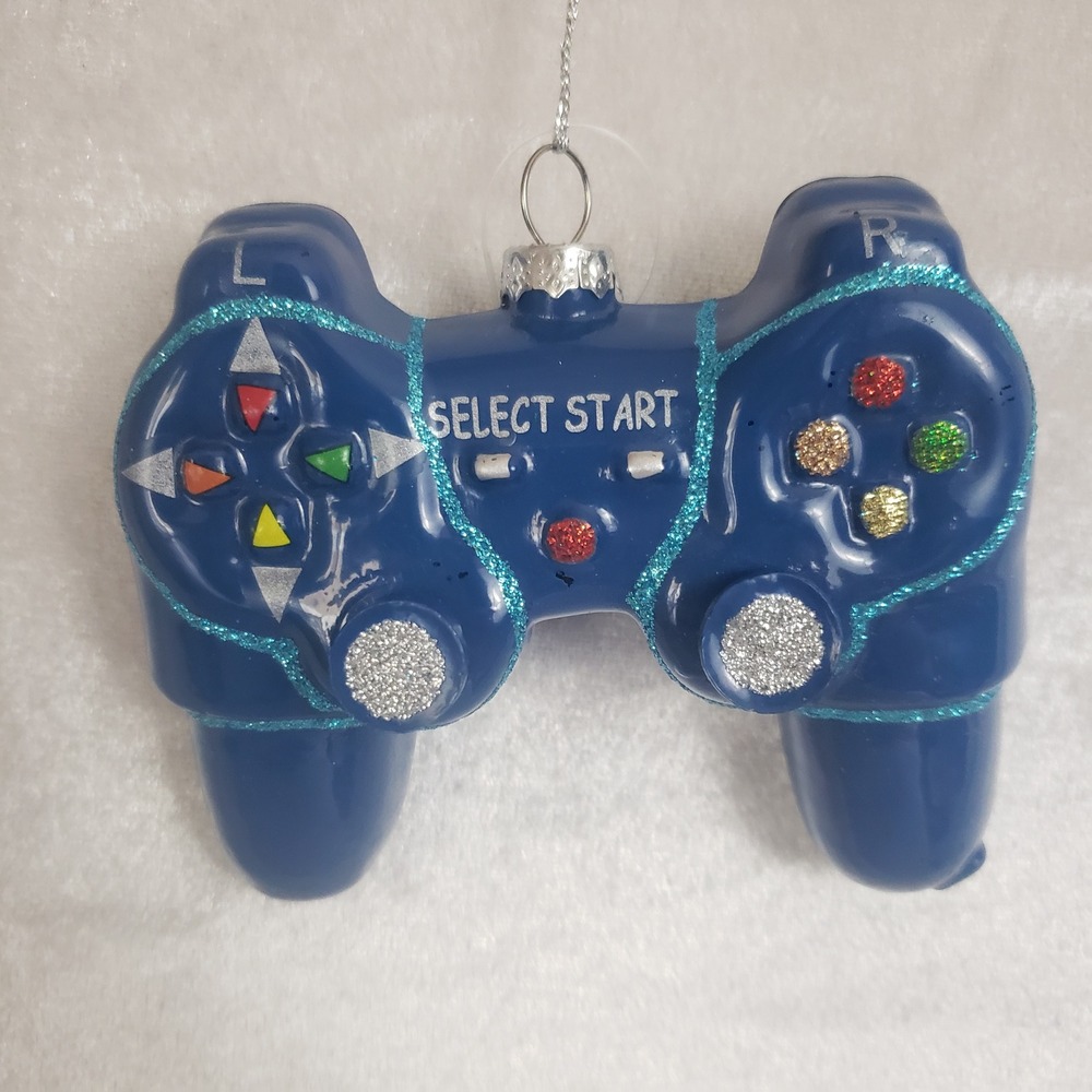 Transpac Glass Christmas Ornament Blue Game Controller Christmas Tree Decoration - Picture 3 of 7